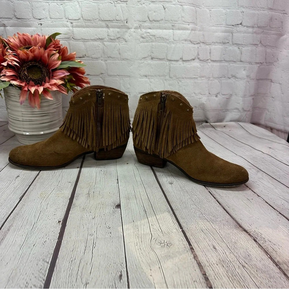 minnetonka brown leather fringe booties sz 7 western boho ankle boots - Picture 6 of 9